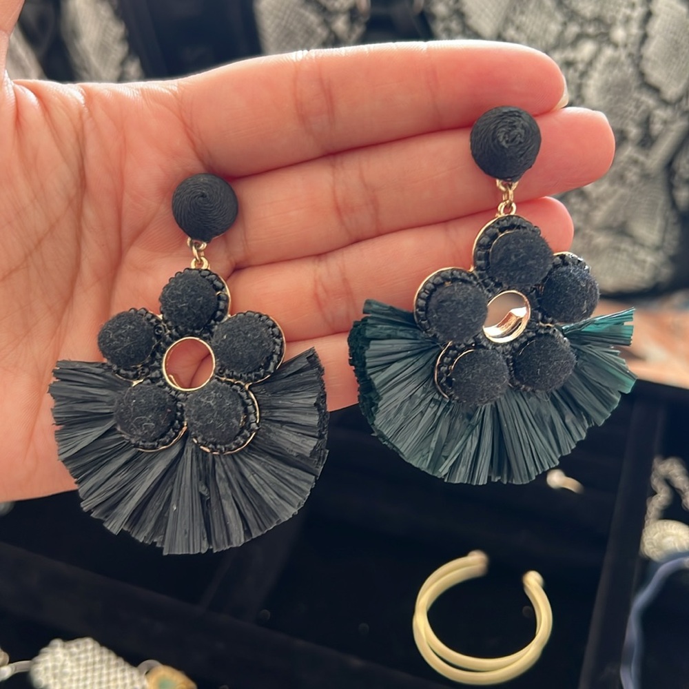 Black floral earrings